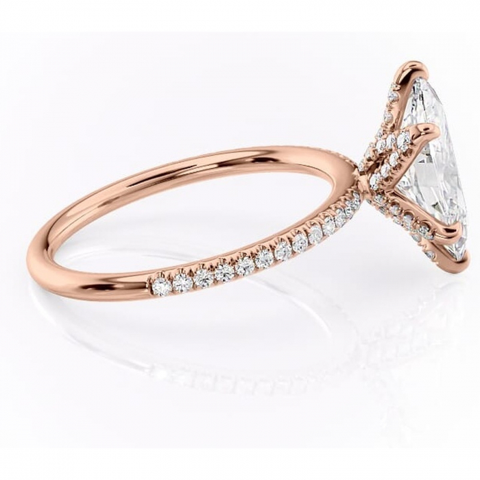 Inel de logodnă Cleo din aur Rose 14kt cu moissanite tăietură marquise – Montură pavé rafinată pentru profil înalt | Personalizează și configurează gratuit online [2]