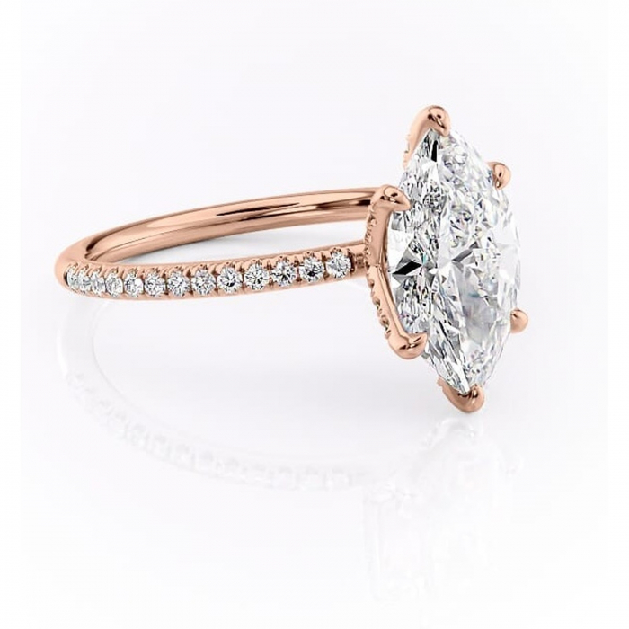 Inel de logodnă Cleo din aur Rose 14kt cu moissanite tăietură marquise – Montură pavé rafinată pentru profil înalt | Personalizează și configurează gratuit online [1]