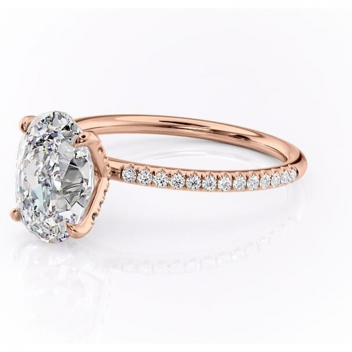 Inel de logodnă Cleo din aur Rose 14kt cu moissanite tăietură ovală – Montură pavé rafinată pentru profil înalt | Personalizează și configurează gratuit online [7]