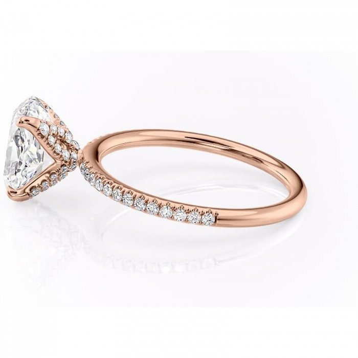 Inel de logodnă Cleo din aur Rose 14kt cu moissanite tăietură ovală – Montură pavé rafinată pentru profil înalt | Personalizează și configurează gratuit online [6]