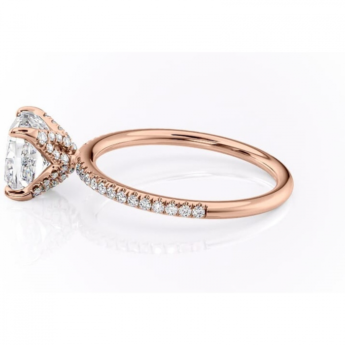 Inel de logodnă Cleo din aur Rose 14kt cu moissanite tăietură pernă – Montură pavé rafinată pentru profil înalt | Personalizează și configurează gratuit online [6]