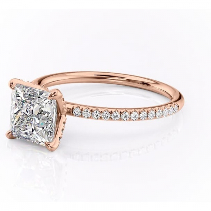 Inel de logodnă Cleo din aur Rose 14kt cu moissanite tăietură princess – Montură pavé rafinată pentru profil înalt | Personalizează și configurează gratuit online [7]