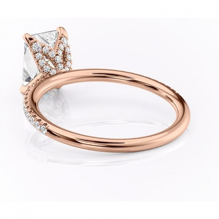 Inel de logodnă Cleo din aur Rose 14kt cu moissanite tăietură radiantă – Montură pavé rafinată pentru profil înalt | Personalizează și configurează gratuit online [4]