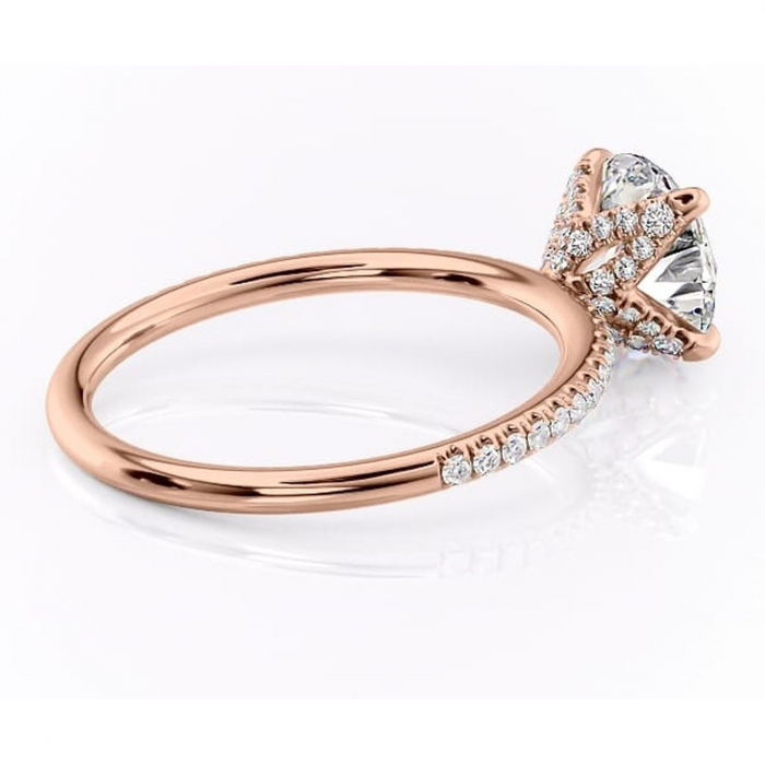 Inel de logodnă Cleo din aur Rose 14kt cu moissanite tăietură rotundă – Montură pavé rafinată pentru profil înalt | Personalizează și configurează gratuit online [3]