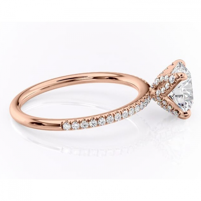 Inel de logodnă Cleo din aur Rose 14kt cu moissanite tăietură rotundă – Montură pavé rafinată pentru profil înalt | Personalizează și configurează gratuit online [2]