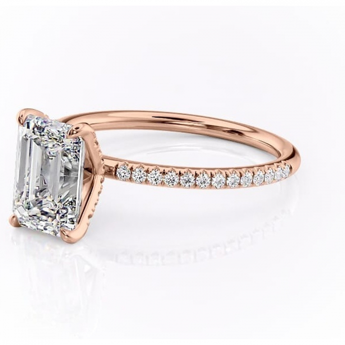 Inel de logodnă Cleo din aur Rose 14kt cu moissanite tăietură smarald – Montură pavé rafinată pentru profil înalt | Personalizează și configurează gratuit online [7]