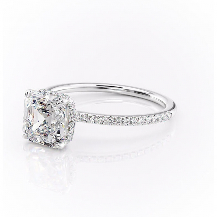 Inel de logodnă Coraline din aur Alb 14kt cu moissanite tăietură asscher – Montură pavé rafinată pentru profil înalt | Personalizează și configurează gratuit online [7]