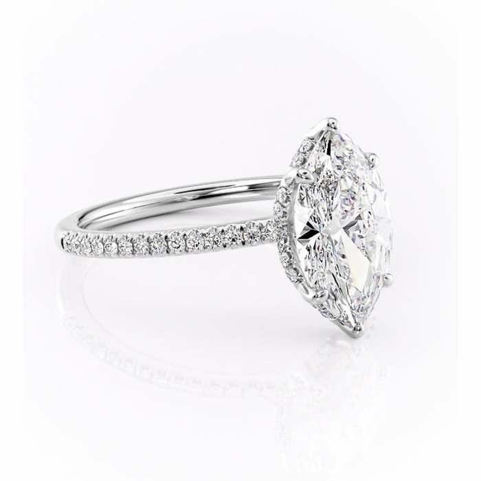 Inel de logodnă Coraline din aur Alb 14kt cu moissanite tăietură marquise – Montură pavé rafinată pentru profil înalt | Personalizează și configurează gratuit online [1]