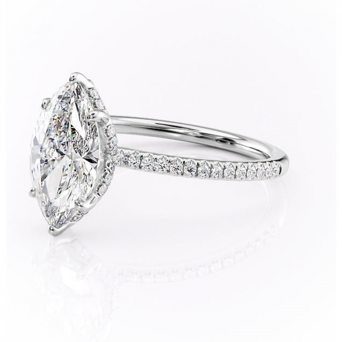 Inel de logodnă Coraline din aur Alb 14kt cu moissanite tăietură marquise – Montură pavé rafinată pentru profil înalt | Personalizează și configurează gratuit online [7]