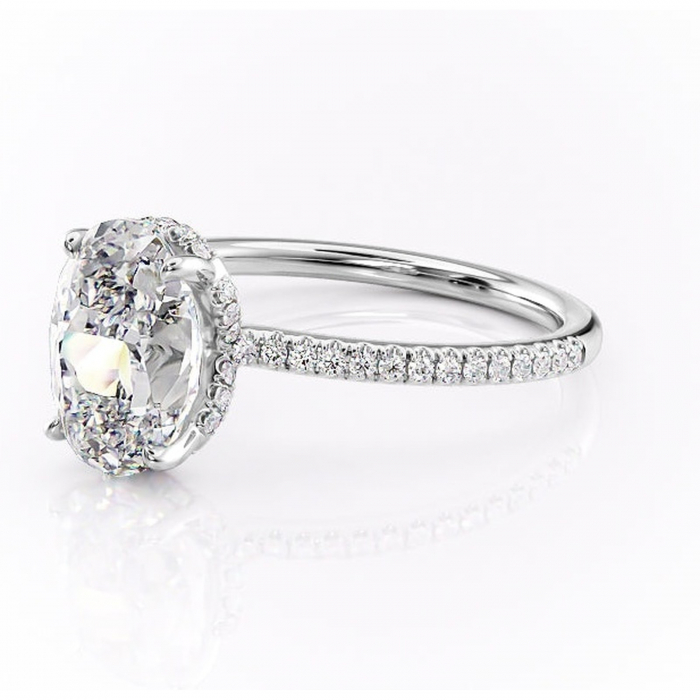 Inel de logodnă Coraline din aur Alb 14kt cu moissanite tăietură ovală – Montură pavé rafinată pentru profil înalt | Personalizează și configurează gratuit online [7]