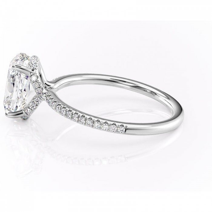 Inel de logodnă Coraline din aur Alb 14kt cu moissanite tăietură ovală – Montură pavé rafinată pentru profil înalt | Personalizează și configurează gratuit online [6]