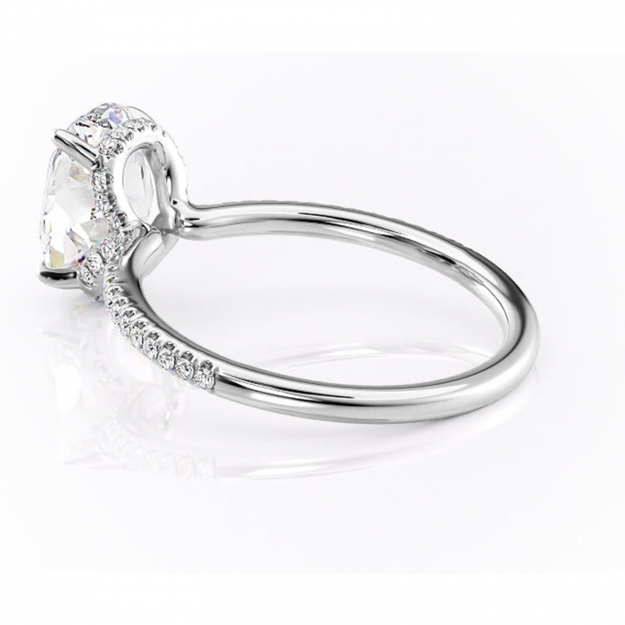 Inel de logodnă Coraline din aur Alb 14kt cu moissanite tăietură ovală – Montură pavé rafinată pentru profil înalt | Personalizează și configurează gratuit online [5]