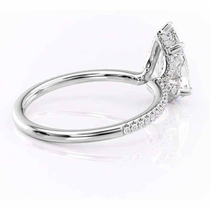 Inel de logodnă Coraline din aur Alb 14kt cu moissanite tăietură pară – Montură pavé rafinată pentru profil înalt | Personalizează și configurează gratuit online [3]