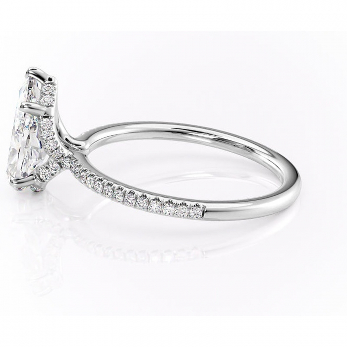 Inel de logodnă Coraline din aur Alb 14kt cu moissanite tăietură pară – Montură pavé rafinată pentru profil înalt | Personalizează și configurează gratuit online [6]