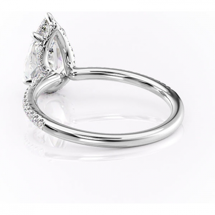 Inel de logodnă Coraline din aur Alb 14kt cu moissanite tăietură pară – Montură pavé rafinată pentru profil înalt | Personalizează și configurează gratuit online [4]