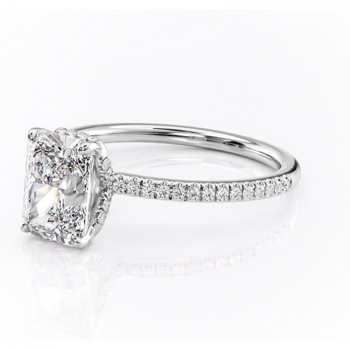 Inel de logodnă Coraline din aur Alb 18kt cu moissanite tăietură radiantă – Montură pavé rafinată pentru profil înalt | Personalizează și configurează gratuit online [7]