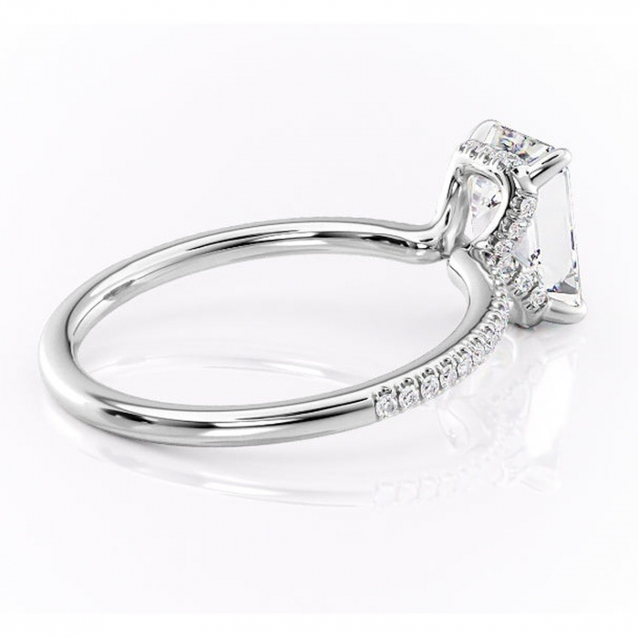 Inel de logodnă Coraline din aur Alb 14kt cu moissanite tăietură smarald – Montură pavé rafinată pentru profil înalt | Personalizează și configurează gratuit online [3]