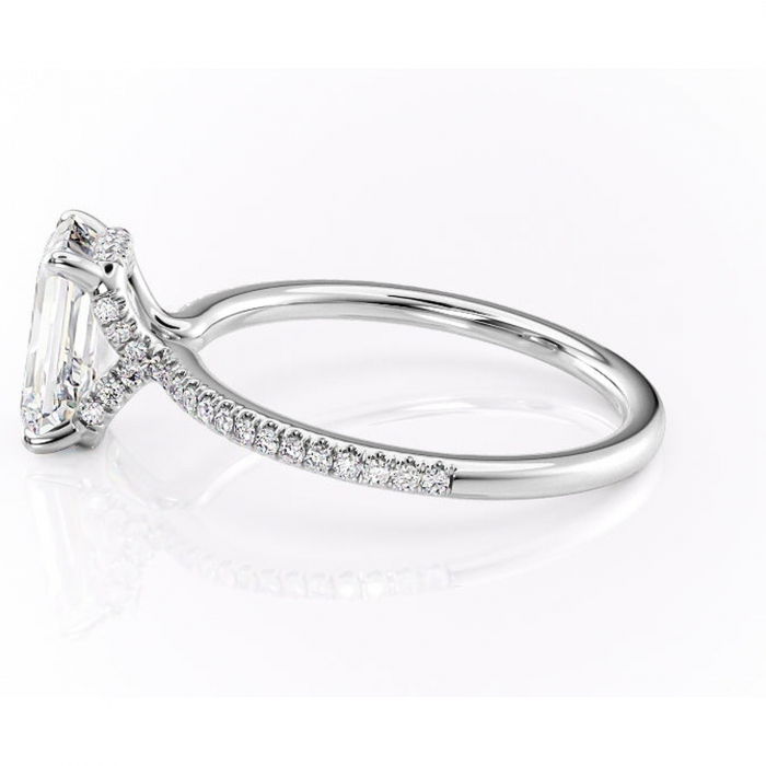 Inel de logodnă Coraline din aur Alb 14kt cu moissanite tăietură smarald – Montură pavé rafinată pentru profil înalt | Personalizează și configurează gratuit online [6]