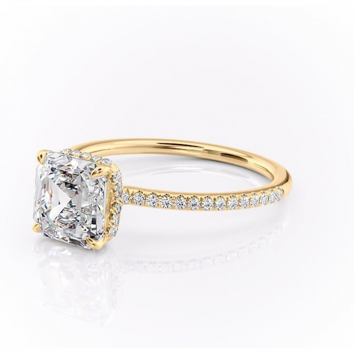 Inel de logodnă Coraline din aur Galben 18kt cu moissanite tăietură asscher – Montură pavé rafinată pentru profil înalt | Personalizează și configurează gratuit online [7]