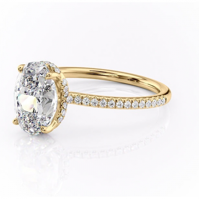 Inel de logodnă Coraline din aur Galben 14kt cu moissanite tăietură ovală – Montură pavé rafinată pentru profil înalt | Personalizează și configurează gratuit online [7]