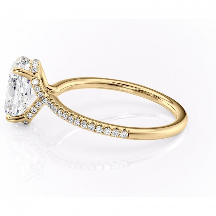 Inel de logodnă Coraline din aur Galben 14kt cu moissanite tăietură ovală – Montură pavé rafinată pentru profil înalt | Personalizează și configurează gratuit online [6]