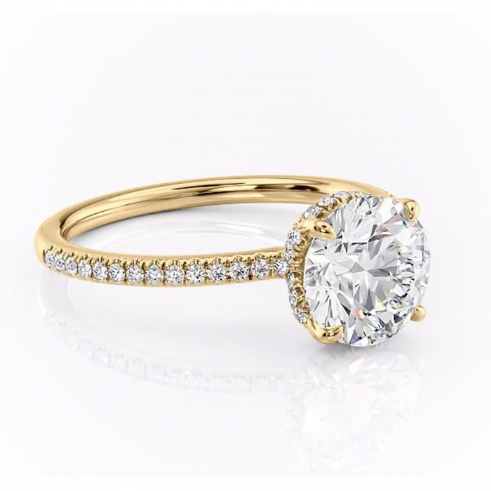 Inel de logodnă Coraline din aur Galben 14kt cu moissanite tăietură rotundă – Montură pavé rafinată pentru profil înalt | Personalizează și configurează gratuit online [1]