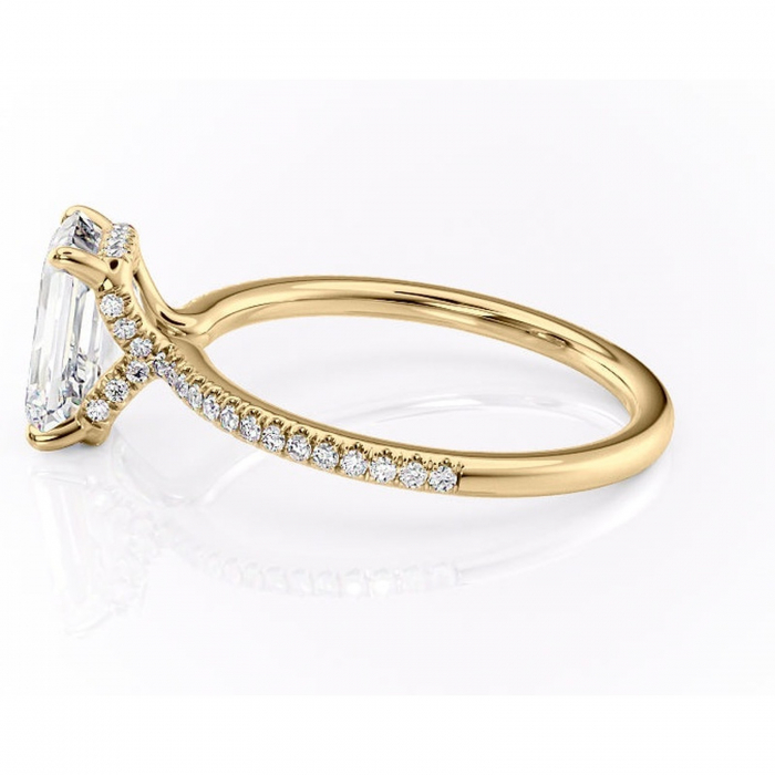 Inel de logodnă Coraline din aur Galben 14kt cu moissanite tăietură smarald – Montură pavé rafinată pentru profil înalt | Personalizează și configurează gratuit online [6]