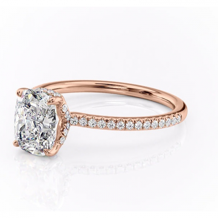 Inel de logodnă Coraline din aur Rose 14kt cu moissanite tăietură asscher – Montură pavé rafinată pentru profil înalt | Personalizează și configurează gratuit online [7]