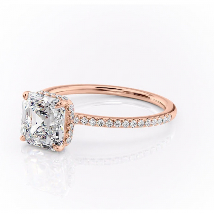 Inel de logodnă Coraline din aur Rose 18kt cu moissanite tăietură asscher – Montură pavé rafinată pentru profil înalt | Personalizează și configurează gratuit online [7]