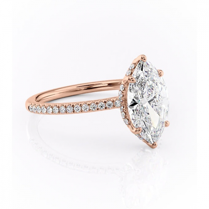 Inel de logodnă Coraline din aur Rose 14kt cu moissanite tăietură marquise – Montură pavé rafinată pentru profil înalt | Personalizează și configurează gratuit online [1]