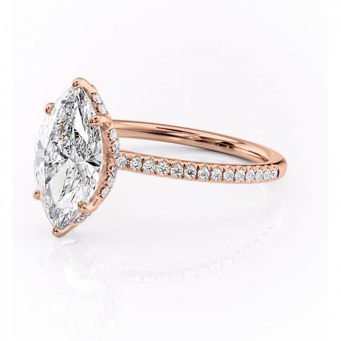 Inel de logodnă Coraline din aur Rose 14kt cu moissanite tăietură marquise – Montură pavé rafinată pentru profil înalt | Personalizează și configurează gratuit online [7]