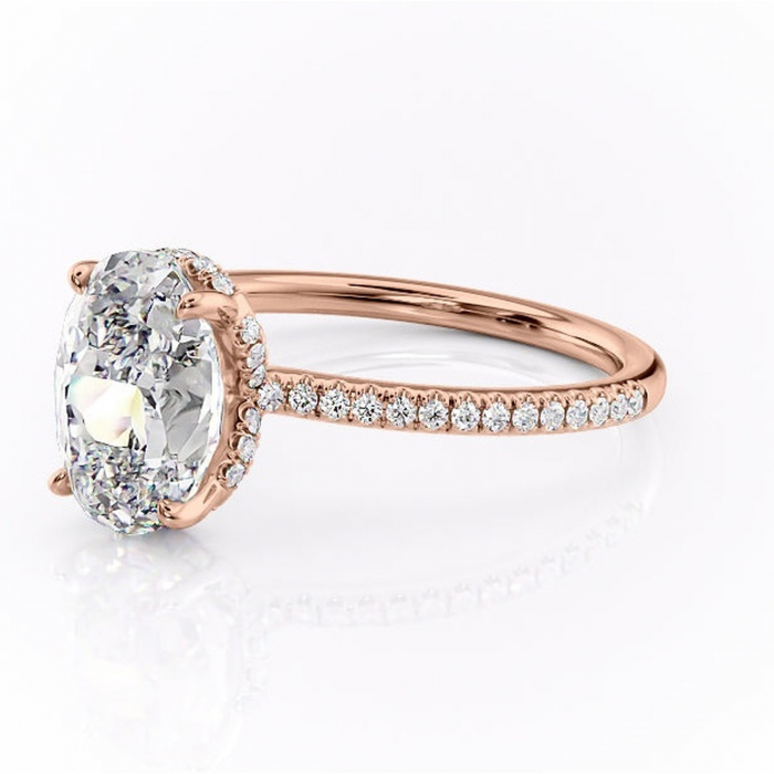 Inel de logodnă Coraline din aur Rose 18kt cu moissanite tăietură ovală – Montură pavé rafinată pentru profil înalt | Personalizează și configurează gratuit online [7]