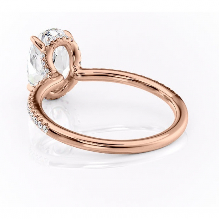 Inel de logodnă Coraline din aur Rose 18kt cu moissanite tăietură ovală – Montură pavé rafinată pentru profil înalt | Personalizează și configurează gratuit online [4]