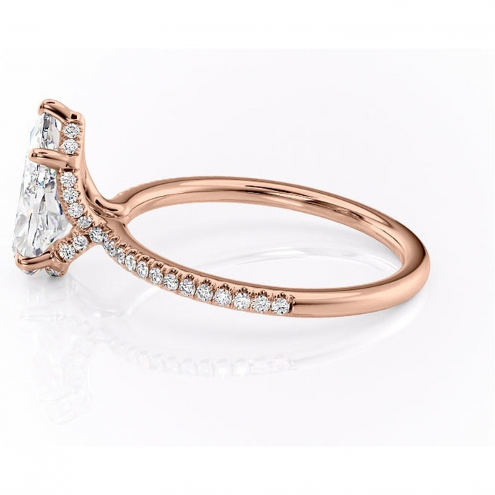 Inel de logodnă Coraline din aur Rose 14kt cu moissanite tăietură pară – Montură pavé rafinată pentru profil înalt | Personalizează și configurează gratuit online [6]