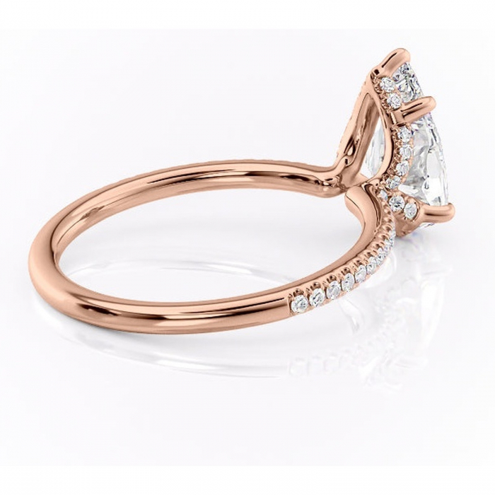 Inel de logodnă Coraline din aur Rose 14kt cu moissanite tăietură pară – Montură pavé rafinată pentru profil înalt | Personalizează și configurează gratuit online [3]