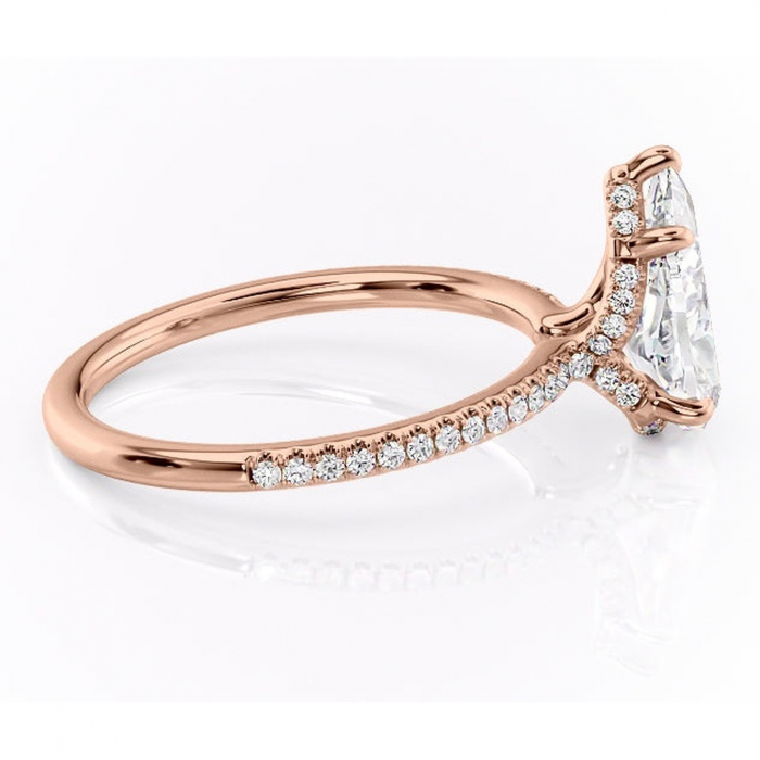 Inel de logodnă Coraline din aur Rose 14kt cu moissanite tăietură pară – Montură pavé rafinată pentru profil înalt | Personalizează și configurează gratuit online [2]