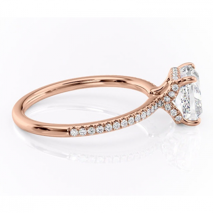 Inel de logodnă Coraline din aur Rose 18kt cu moissanite tăietură pernă – Montură pavé rafinată pentru profil înalt | Personalizează și configurează gratuit online [2]