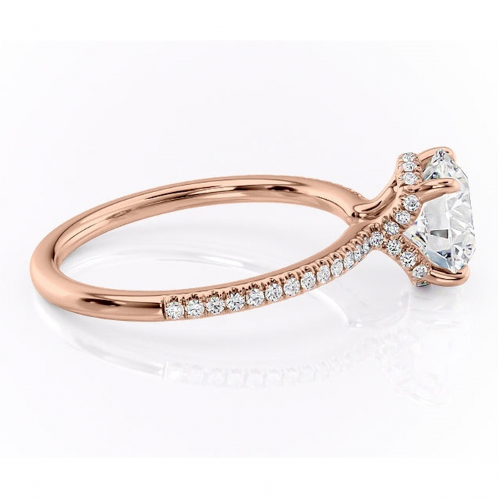 Inel de logodnă Coraline din aur Rose 14kt cu moissanite tăietură rotundă – Montură pavé rafinată pentru profil înalt | Personalizează și configurează gratuit online [2]
