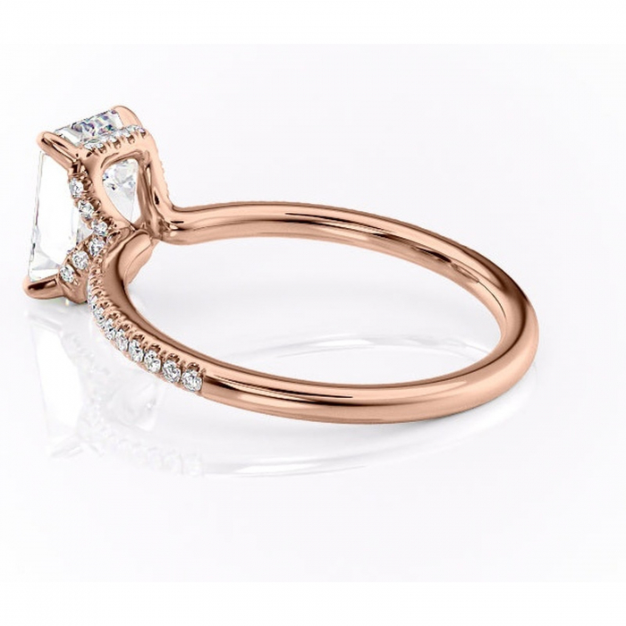 Inel de logodnă Coraline din aur Rose 14kt cu moissanite tăietură smarald – Montură pavé rafinată pentru profil înalt | Personalizează și configurează gratuit online [5]