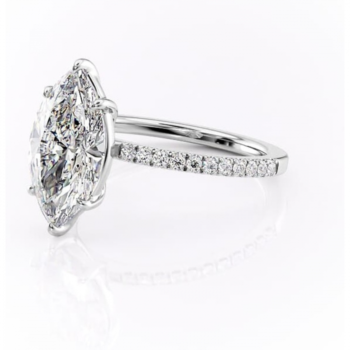 Inel de logodnă Cordelia din aur Alb 14kt cu moissanite tăietură marquise – Profil pătrat rafinată pentru profil înalt | Personalizează și configurează gratuit online [7]