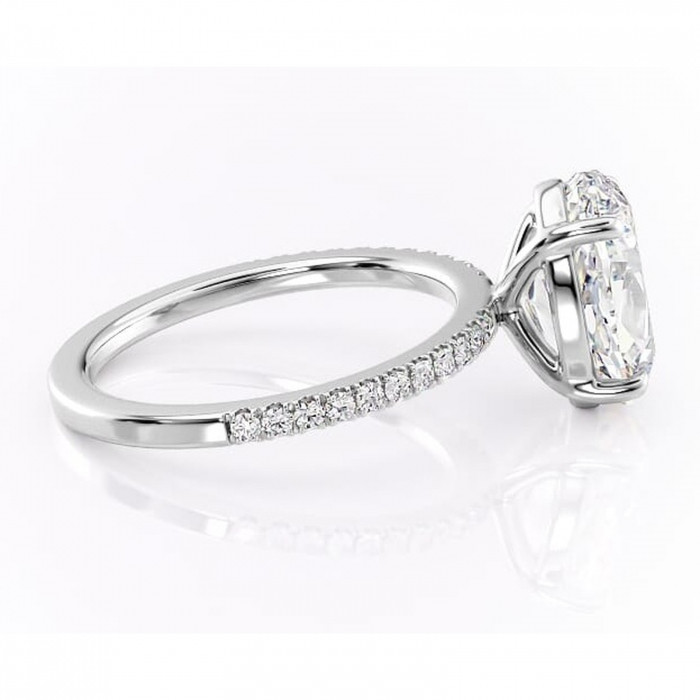 Inel de logodnă Cordelia din aur Alb 14kt cu moissanite tăietură ovală – Profil pătrat rafinată pentru profil înalt | Personalizează și configurează gratuit online [2]