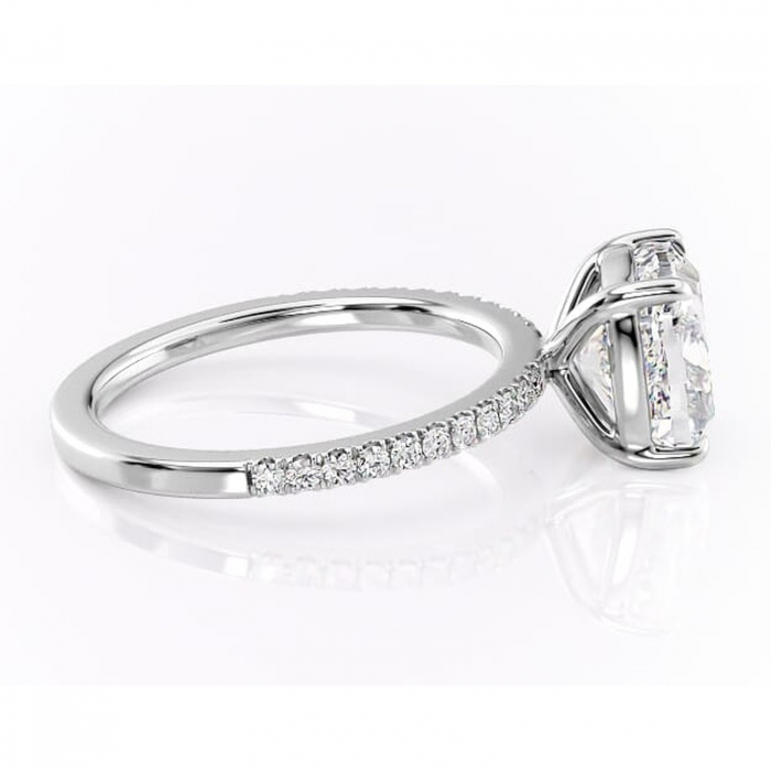 Inel de logodnă Cordelia din aur Alb 14kt cu moissanite tăietură pernă – Profil pătrat rafinată pentru profil înalt | Personalizează și configurează gratuit online [2]