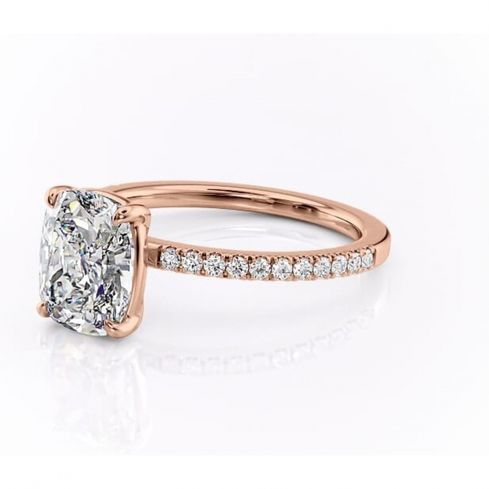 Inel de logodnă Cordelia din aur Rose 14kt cu moissanite tăietură pernă – Profil pătrat rafinată pentru profil înalt | Personalizează și configurează gratuit online [7]
