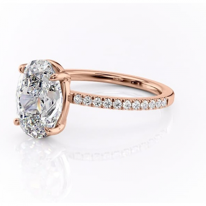 Inel de logodnă Cordelia din aur Rose 14kt cu moissanite tăietură ovală – Profil pătrat rafinată pentru profil înalt | Personalizează și configurează gratuit online [7]