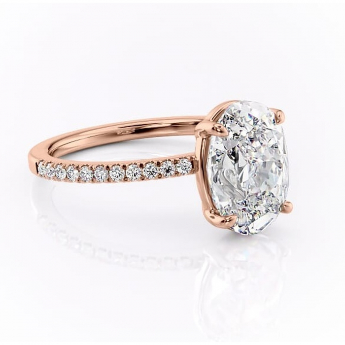 Inel de logodnă Cordelia din aur Rose 14kt cu moissanite tăietură ovală – Profil pătrat rafinată pentru profil înalt | Personalizează și configurează gratuit online [1]