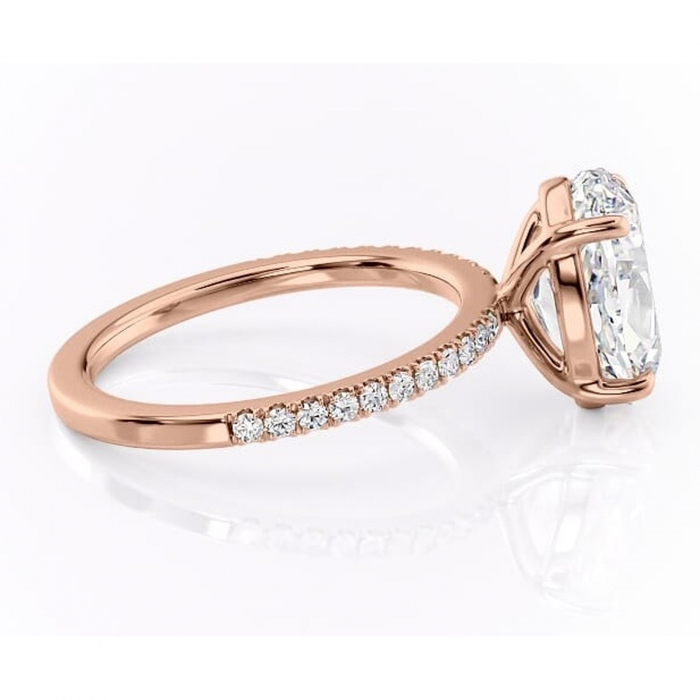 Inel de logodnă Cordelia din aur Rose 14kt cu moissanite tăietură ovală – Profil pătrat rafinată pentru profil înalt | Personalizează și configurează gratuit online [2]