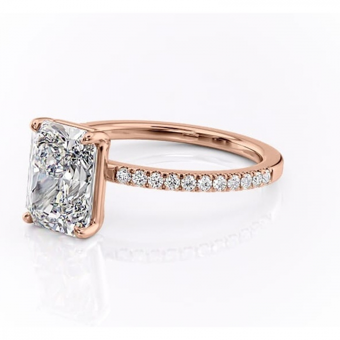 Inel de logodnă Cordelia din aur Rose 14kt cu moissanite tăietură radiantă – Profil pătrat rafinată pentru profil înalt | Personalizează și configurează gratuit online [7]