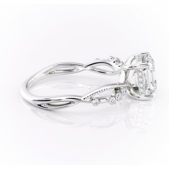Inel de logodnă Crystal din aur Alb 14kt cu moissanite tăietură asscher – Pietre laterale rafinată pentru profil mediu | Personalizează și configurează gratuit online [2]