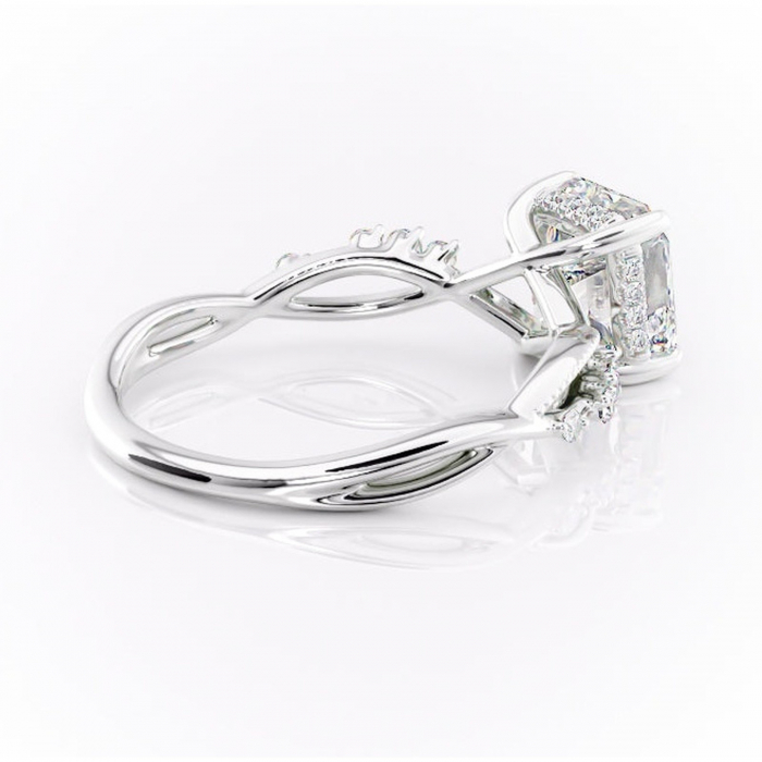 Inel de logodnă Crystal din aur Alb 14kt cu moissanite tăietură asscher – Pietre laterale rafinată pentru profil mediu | Personalizează și configurează gratuit online [3]