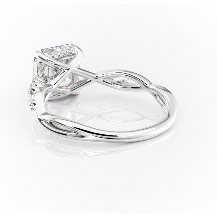 Inel de logodnă Crystal din aur Alb 14kt cu moissanite tăietură asscher – Pietre laterale rafinată pentru profil mediu | Personalizează și configurează gratuit online [4]